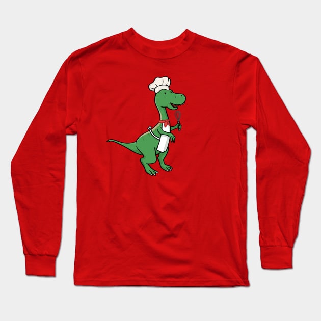 Chef dinosaur cartoon Long Sleeve T-Shirt by ballooonfish
